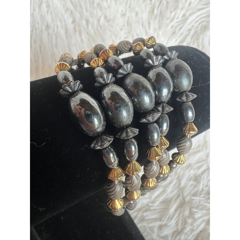 Vintage Hematite Bracelet 7" Gunmetal Gray‎ Bracelet Boho Earthy Dark Academia